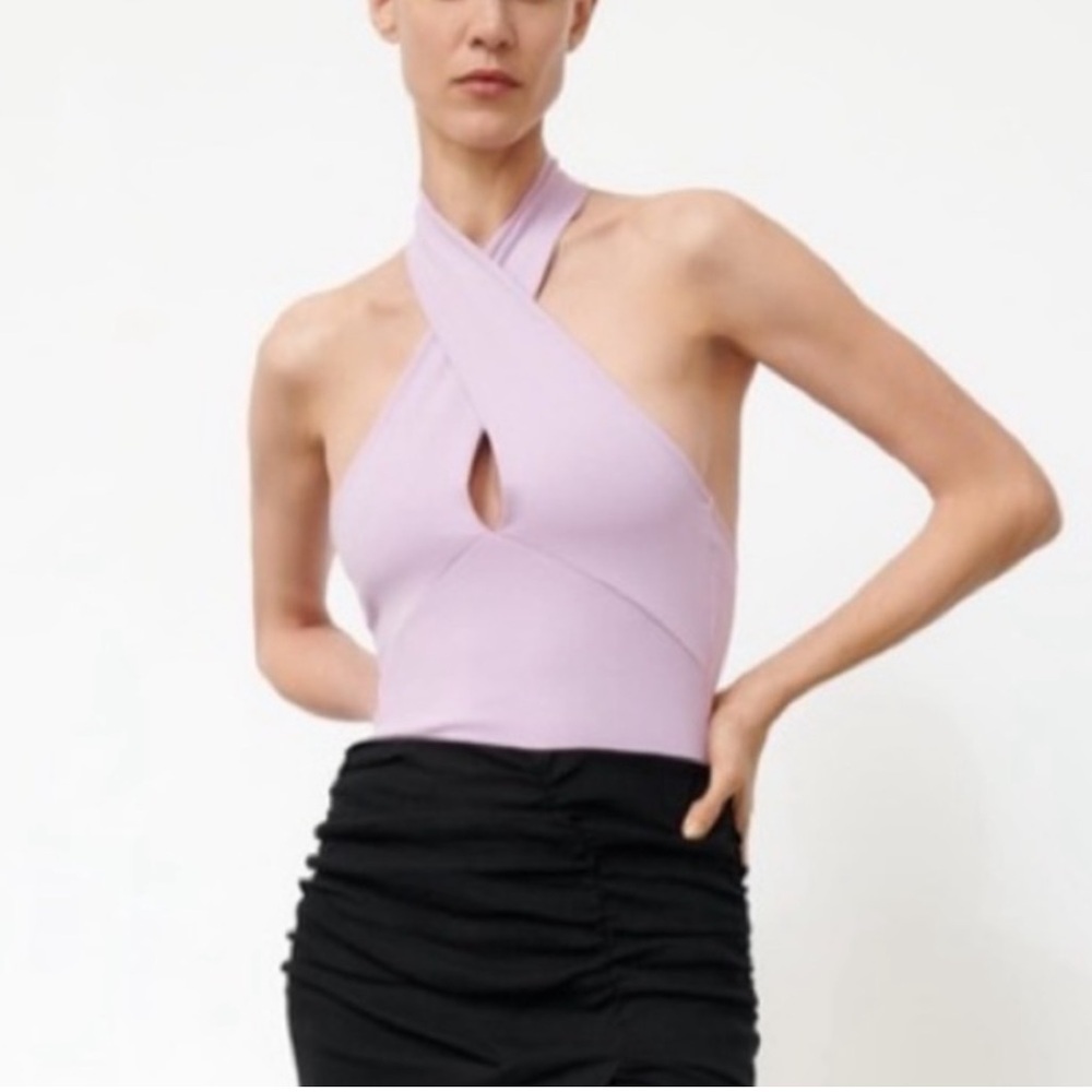 Zara Lavender Crossover Halter Bodysuit Size Medium
